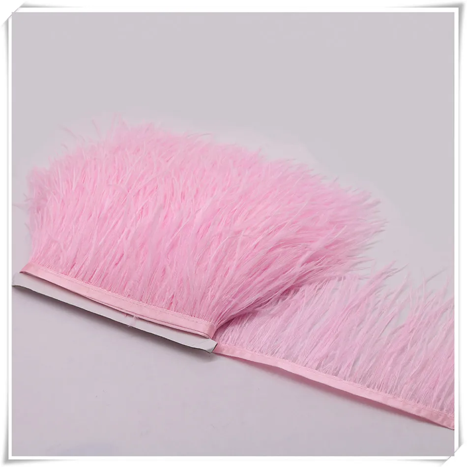 

10-15cm light pink Ostrich Feathers Fringe Trims Dyed Feather Ribbons for Dress Skirt Party Clothing Decoration Craft Making DIY