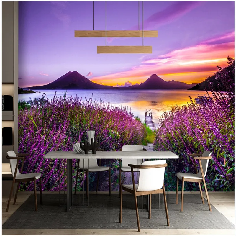3d обои Lakefront с изображением пейзажа природы фиолетовый Романтический лаванда