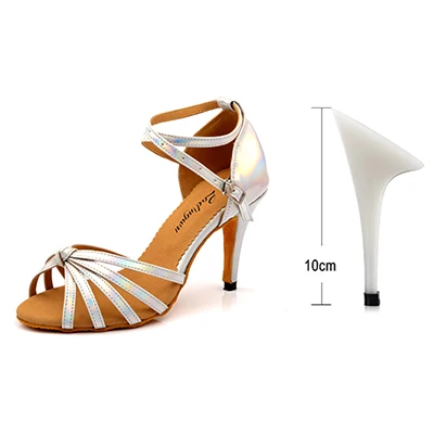 Ladingwu/туфли для латинских танцев; обувь для сальсы; обувь для танцев; Цвет Серебристый; Обувь для бальных танцев из искусственной кожи; женская обувь на каблуке 6-10 см - Цвет: Silver 10cm