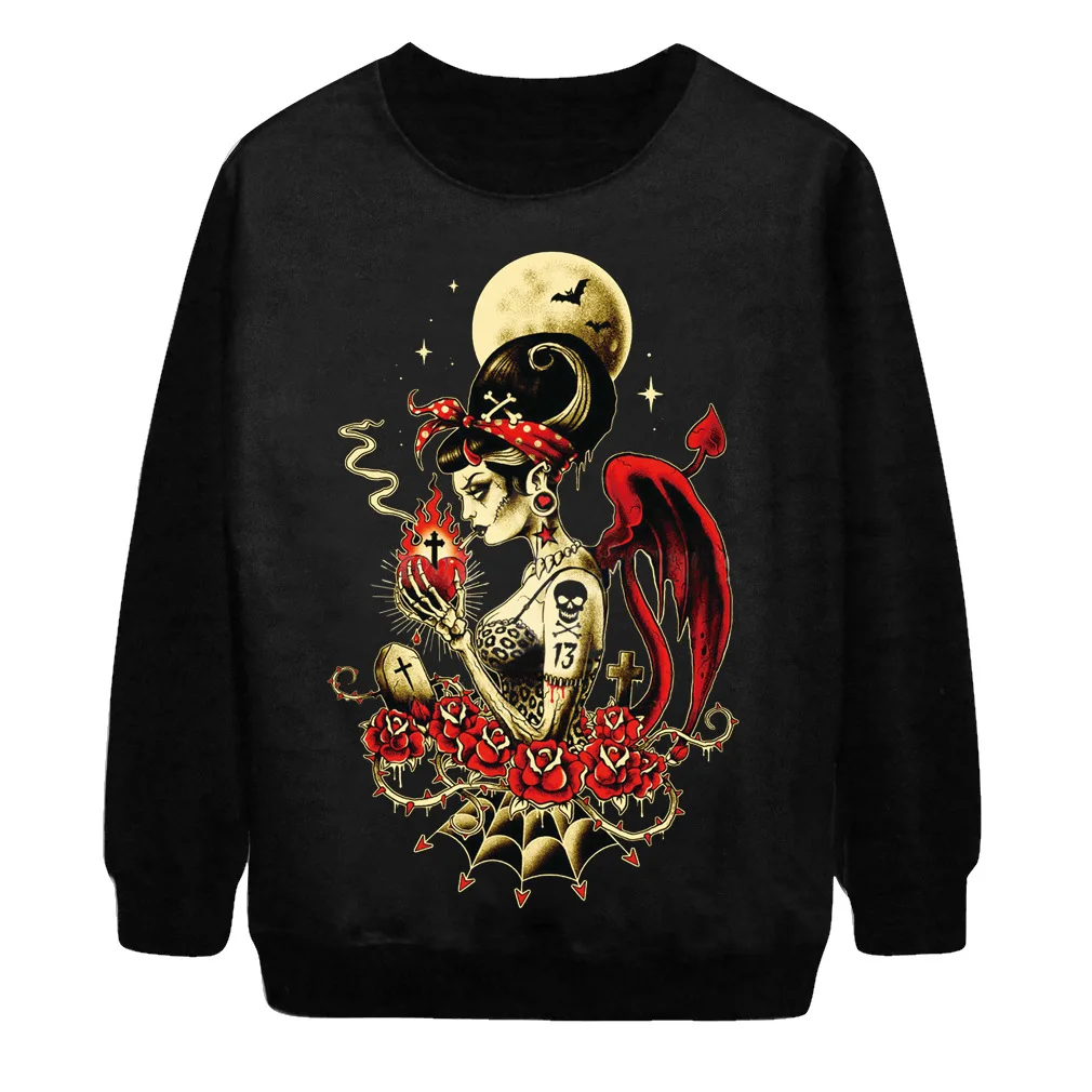 Gothic Sweatshirts coat sleeve Halloween Witch heart digital printing