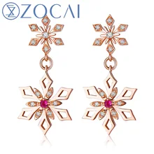 ZOCAI Новое поступление серия Льда и Огня 0,09 Ct настоящий бриллиант с 0,03 Ct настоящий рубин 18 K розовое золото висячие серьги JBE90106T