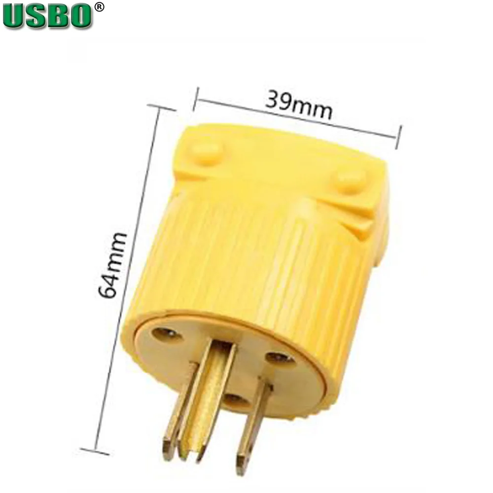 Yellow America 6-15P 5-15P 125V 15A Rewirable 3 Pole NEMA US Locked Industry Power Converter Plug Inline Wired Connector Type B