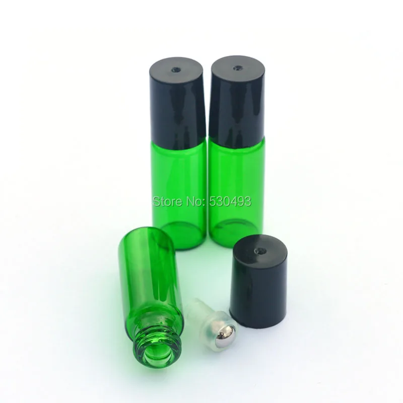 5pcs Mini 5ml Green Roll Glass Bottle Refillable Essential
