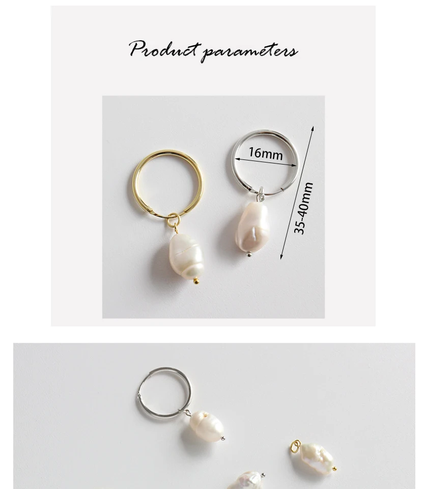 925 Sterling Silver Round Loop With Natural Waterdrop Baroque Pearl Drop Hoop Earrings For Women Fashion Party Jewelry Brincos (1)
