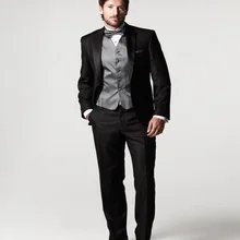 Новое поступление черный Жених костюм для свадьбы куртка+ брюки+ галстук+ жилет Классический подходят мужские смокинги groomsmen костюмы
