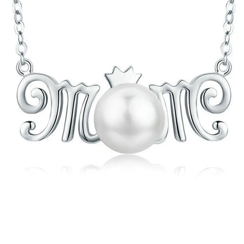 

New Design Mom Pearl Necklace 925 Silver Mom Gift for Mother Letter Pendant Necklaces Mother's Day Gift #EW40