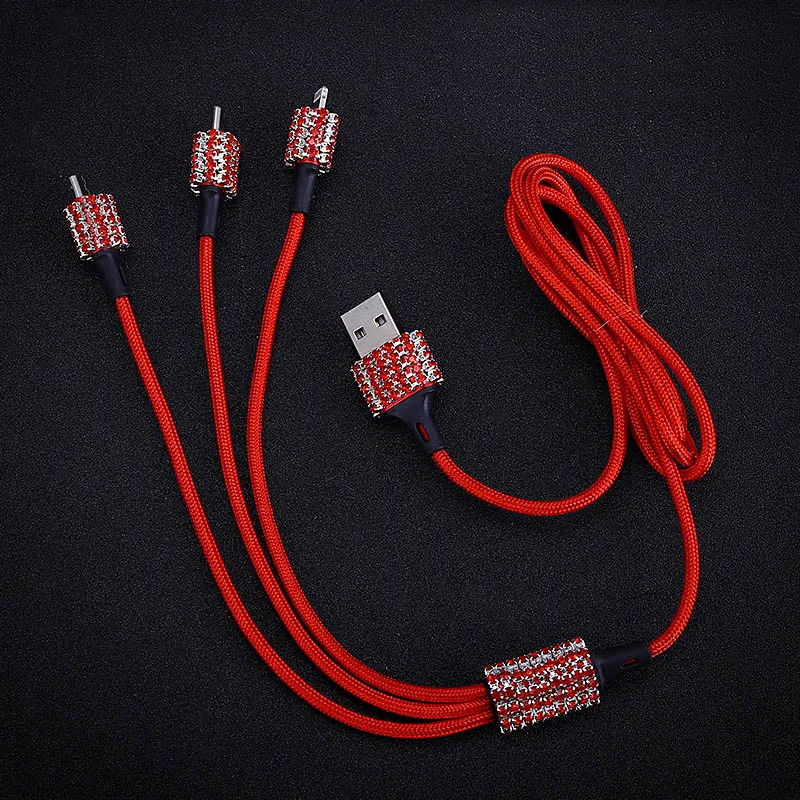 Шикарный Кристальный кабель для передачи данных для iPhone кабель для быстрой зарядки Алмазный 3 в 1 USB кабель для Android Micro type C кабели для мобильных телефонов