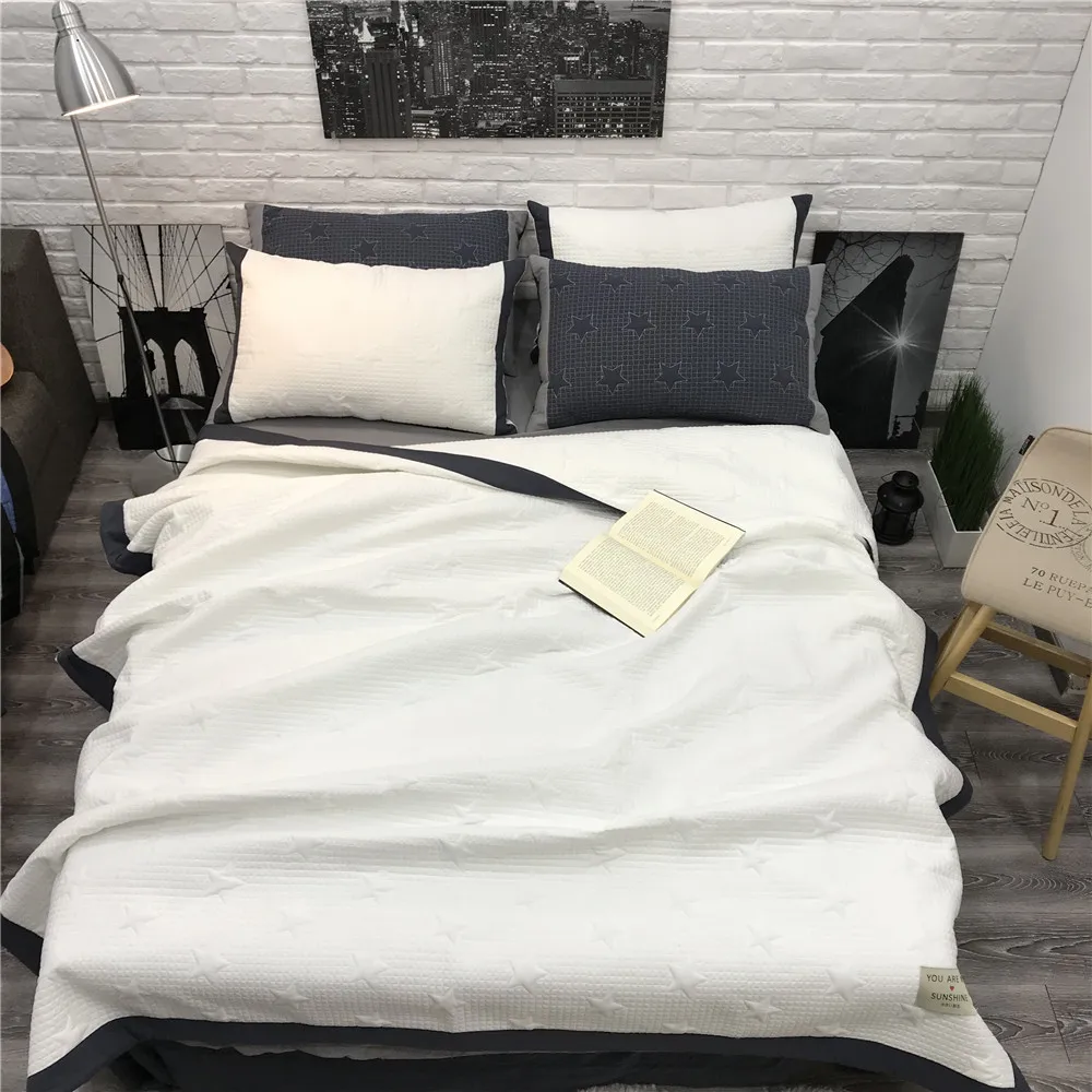 

Nordic Wedding Bedspreads Quilted Coverlet Set Solid Bed Linen Cover Stars Lattice Quilt Blanket White Bedspread Set Queen King