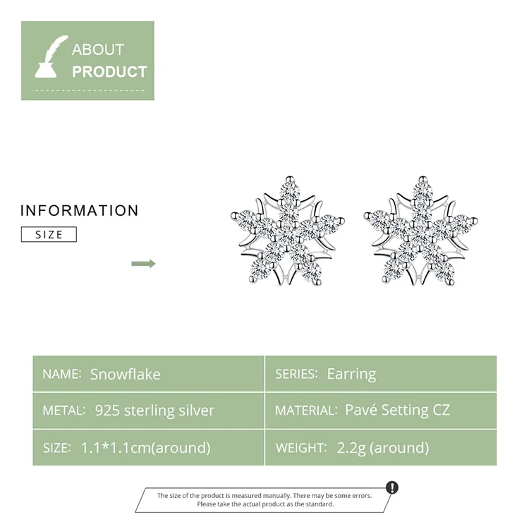 WOSTU, Настоящее серебро, 925 пробы, снежинка, серьги-гвоздики, сверкающий циркон, свадебные серьги для женщин, модное ювелирное изделие CTE228