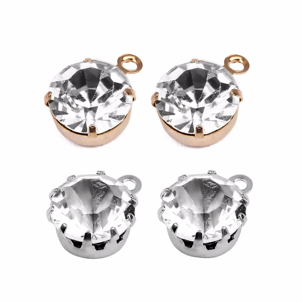 LOULEUR 50pcs Copper Rhinestone Crystal Stud Earrings With Hole Fit DIY