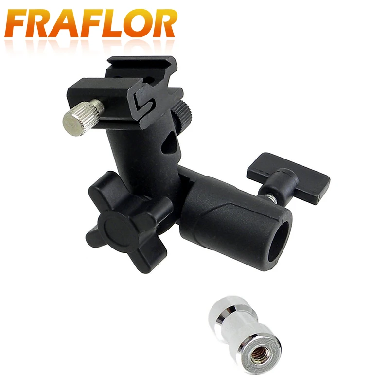 Universal E Type Metal Flash Hot Shoe Speedlite Umbrella Holder Light Stand Bracket with 1/4" to 3/8" Screw Mount Swivel Adapter