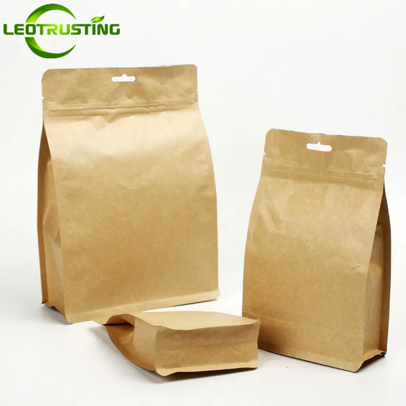 

50pcs 3D Stand up Portable Kraft Paper Zipper Hanging Bag Thick Coffee Snack Cookies Tea Nuts Spice Cereals Packaging Pouches