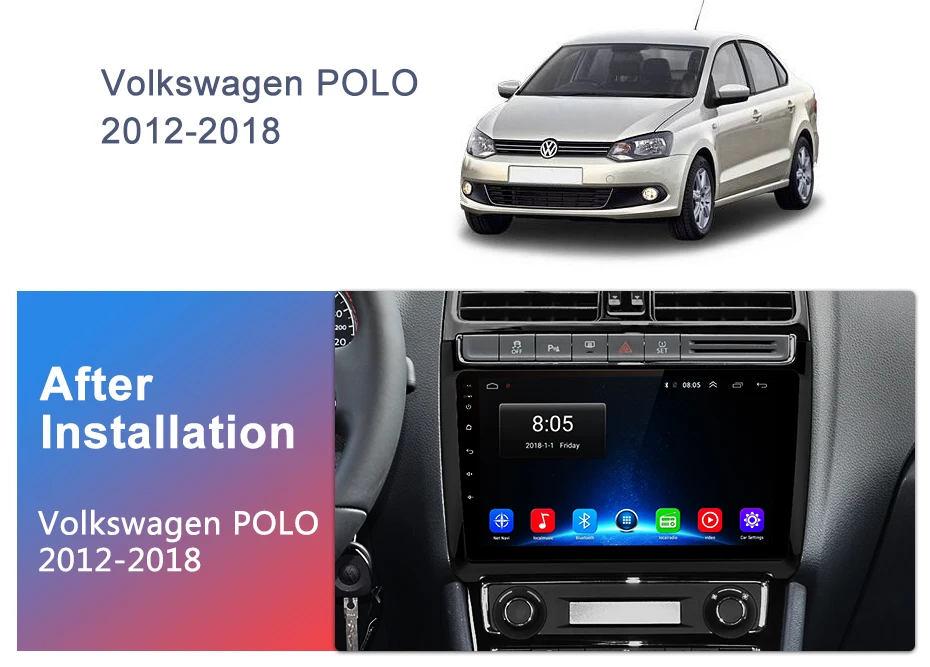Top AWESAFE 2 din Android 8.1 Car Radio Multimedia video player gps navigation For POLO 2009 2010 2011 2012 2013 2014 2015 2016-2018 1