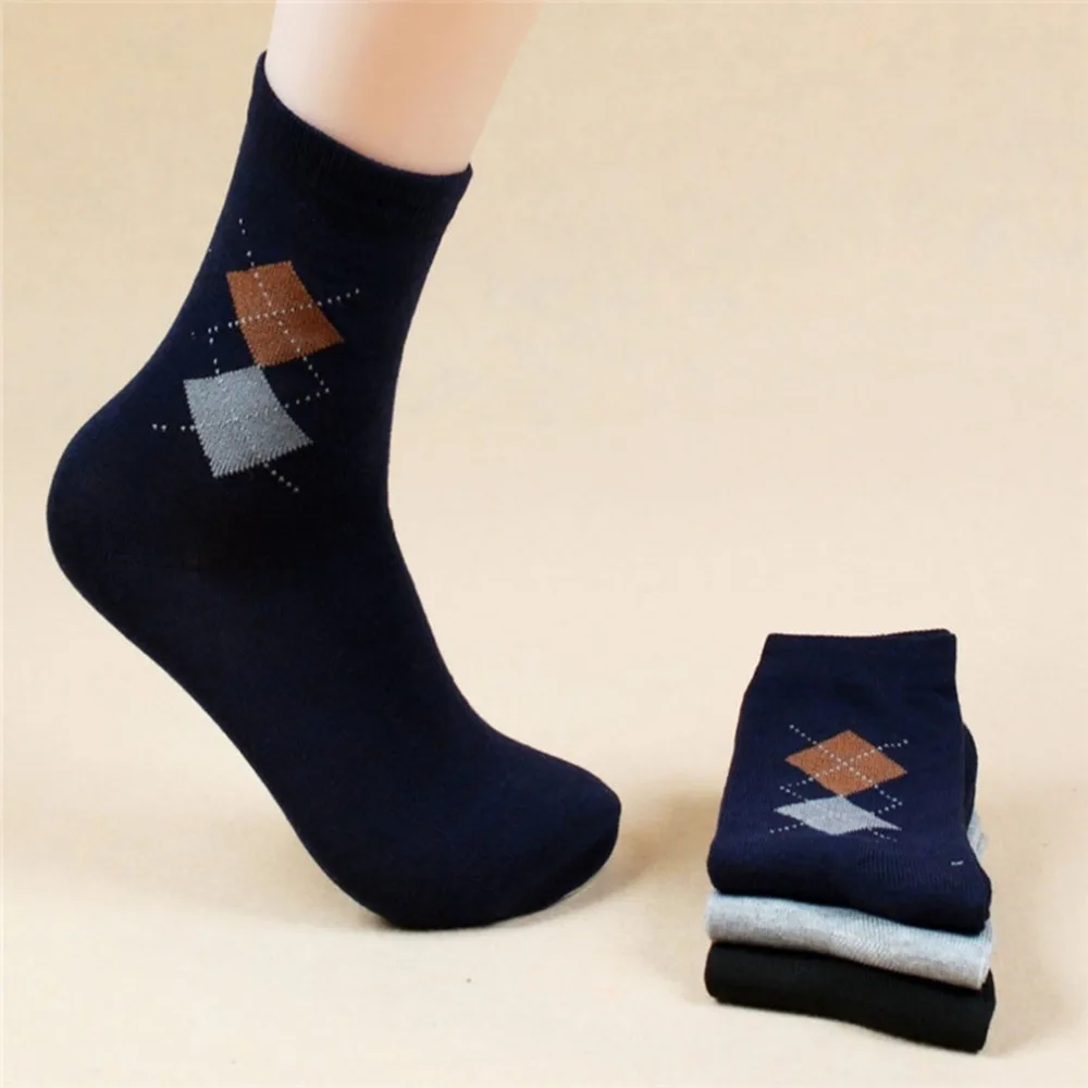 Winter Men's Warm Socks Male Comfortable Diamond Plaid Socks Durable