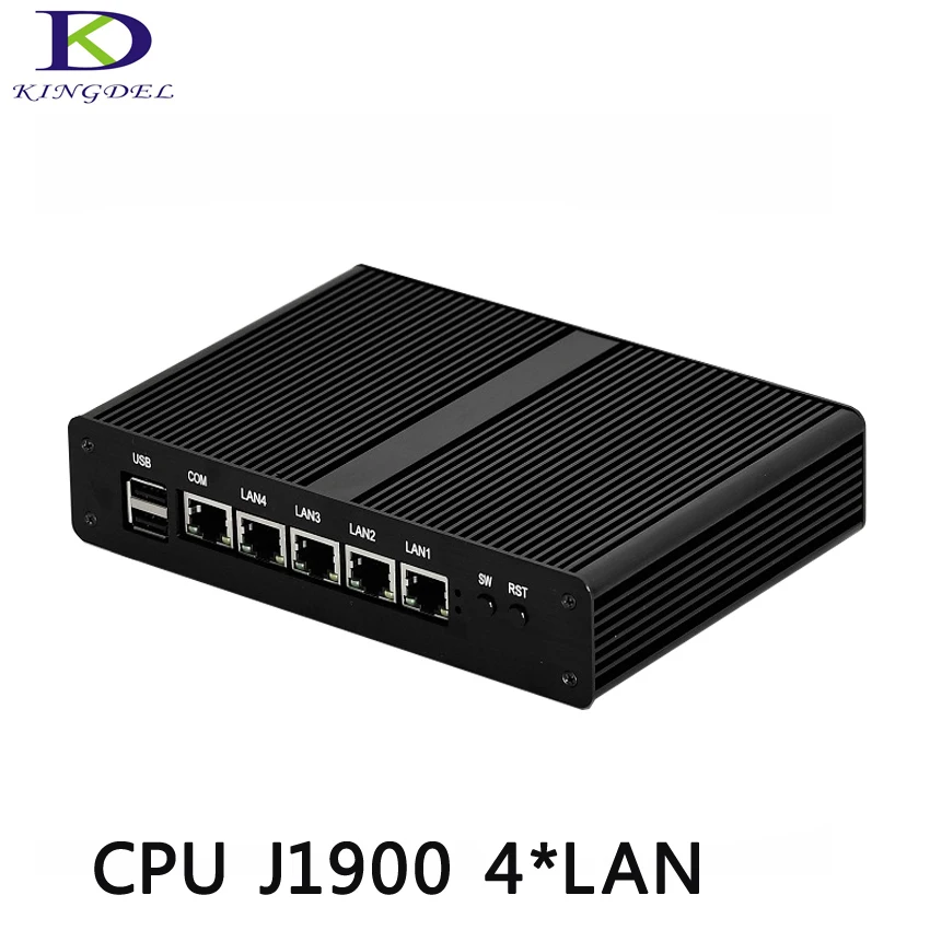 Мини-ПК без вентилятора pFsense Celeron J1900 Четырехъядерный 4 гигабитный LAN брандмауэр
