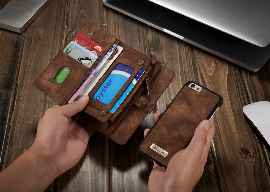 imágenes para 14 Ranuras Cremallera Billetera con Desmontable Cubierta Trasera Caso de Cuero para apple iphone 6 6 s mano coser magnética monedero marca Original imágenes para 14 Ranuras Cremallera Billetera con Desmontable Cubierta Trasera Caso de Cuero para apple iphone 6 6 s mano coser magnética monedero marca Original