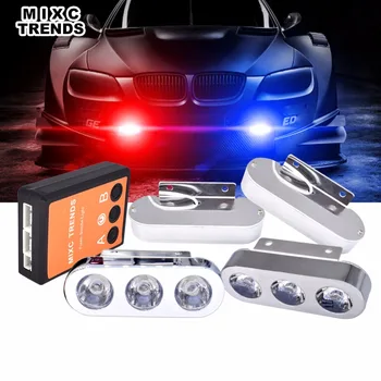 

1Set 4X3 LED Police Flashing Light Car Spot LED Strobe Warning Light Lamp 12V High Brightness Chrome Emergency Day Running Light