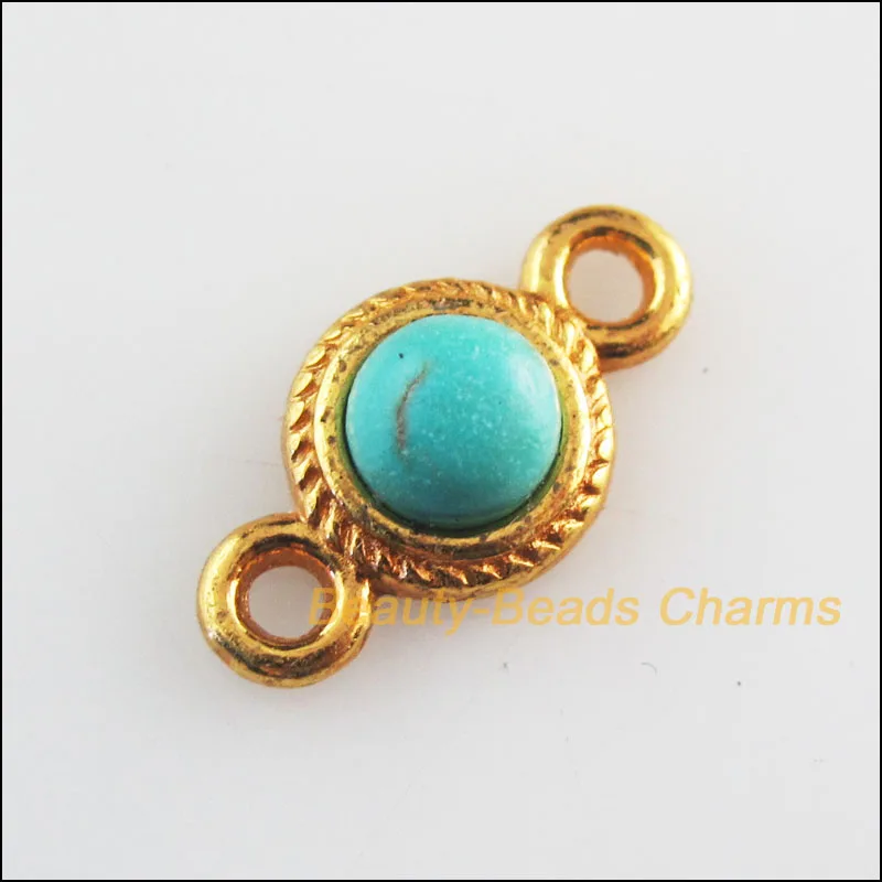 

12 New Charms Round Stone Flatback Connectors Gold Color 8.5x16mm