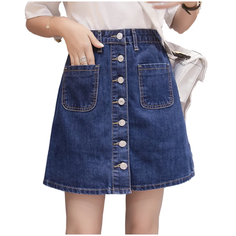 

5xl Large Size Mini A-line Womens Denim Skirts 2019 Summer Casual High Waist High Street Pockets Button Pencil Jeans Skirt