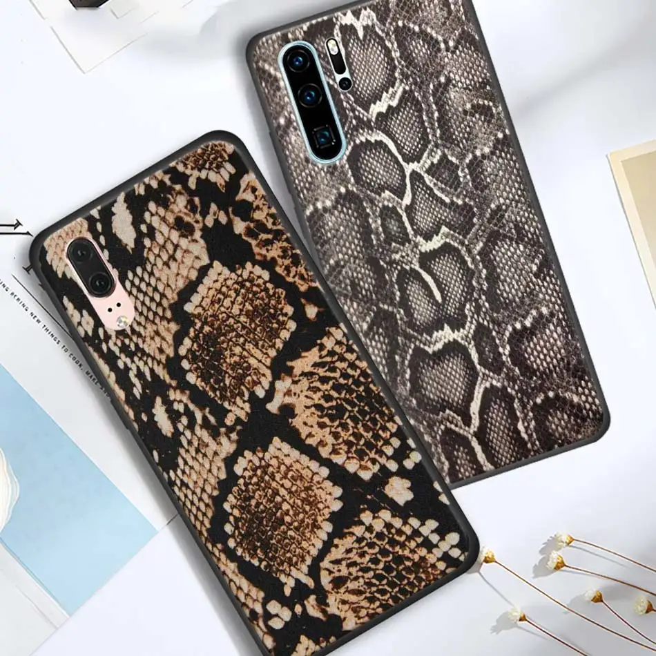 Yomic розовый кожаный Змеиный Черный чехол для Huawei P30 P40 Lite E P20 Pro P10 P Smart Z Plus 2019 Мягкий