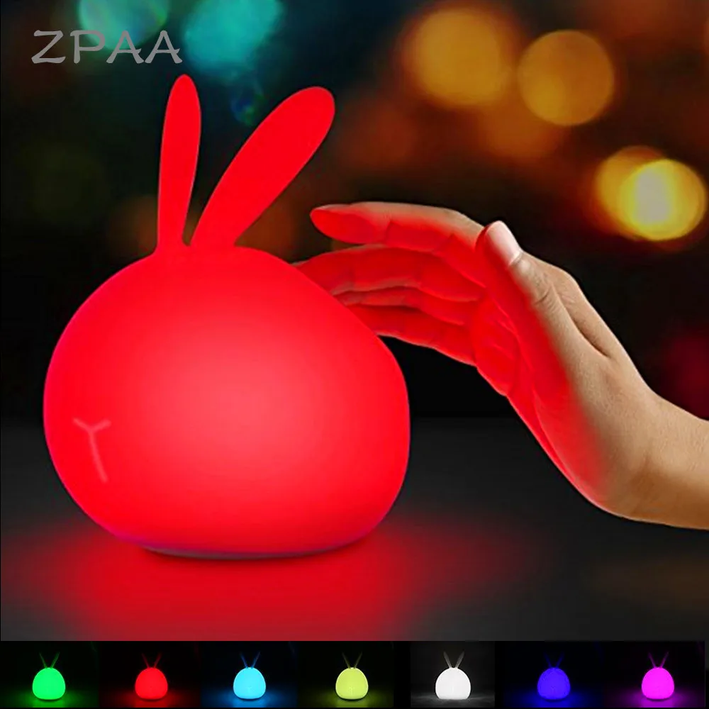 

Night Light Bunny Lamp Tap Control Soft Silicone Touch LED Color Changing and Warm Light,USB Rechargeable Rabbit Nightlight