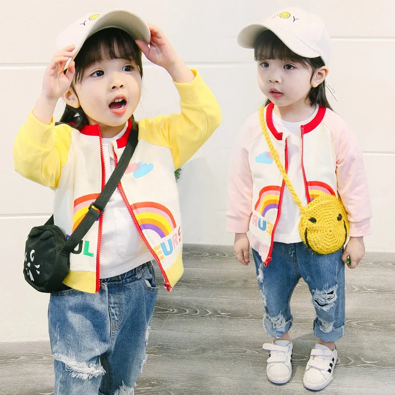 Fashion Casual Baby Boys Girls Clothes Cool Jacket Kids Rainbow Color