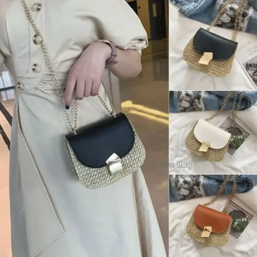 Women Straw Bag Wicker Woven Rattan Handbag Square Crossbody Beach Shoulder Bags Women Handbags Bag Cross Body Messenger Bags
