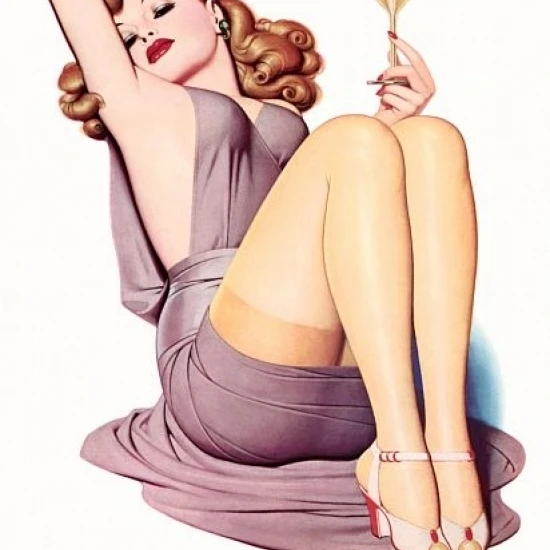 Pinup Redhead Drinking Champagne Poster Print (18 x 24)