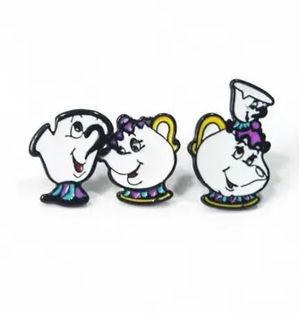 

12 pairs Alloy Enamel Lovely Cartoon Beauty And The Beast Earrings Cosplay Jewelry Famous Movie Cups Stud Earring Kids Ear Studs