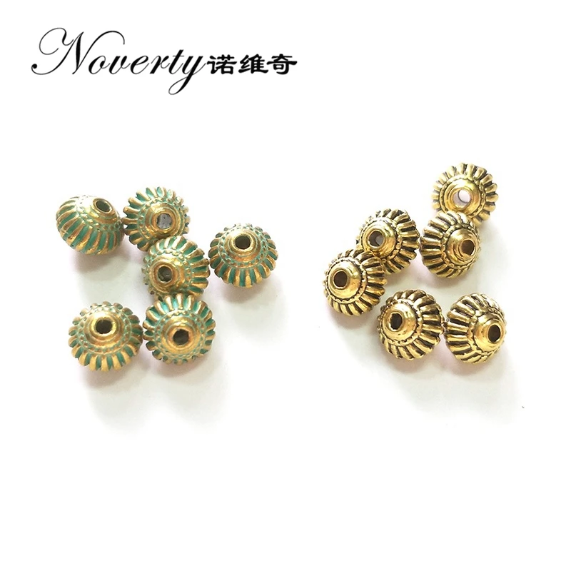 

New 20pcs 6*8MM Retro Patina Plated Zinc Alloy Green Golden Round Pumpkin Beads for DIY Bracelet Jewelry Accessories