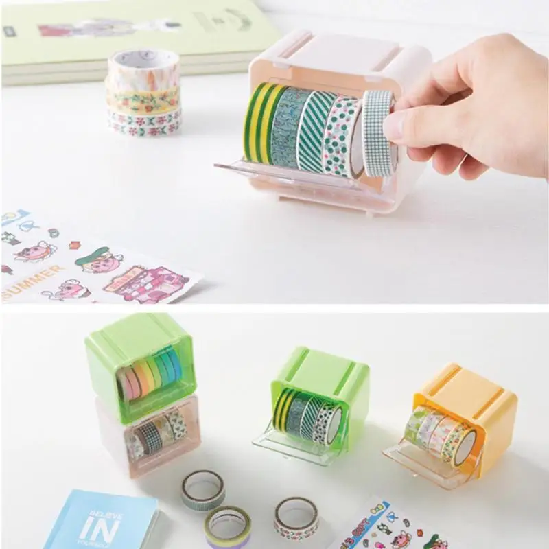 

1 PC Plastic Cutter Washi Tape Storage Organizer Box Roll Tape Table Holder Office Tape Desktop Dispenser Office Supplies