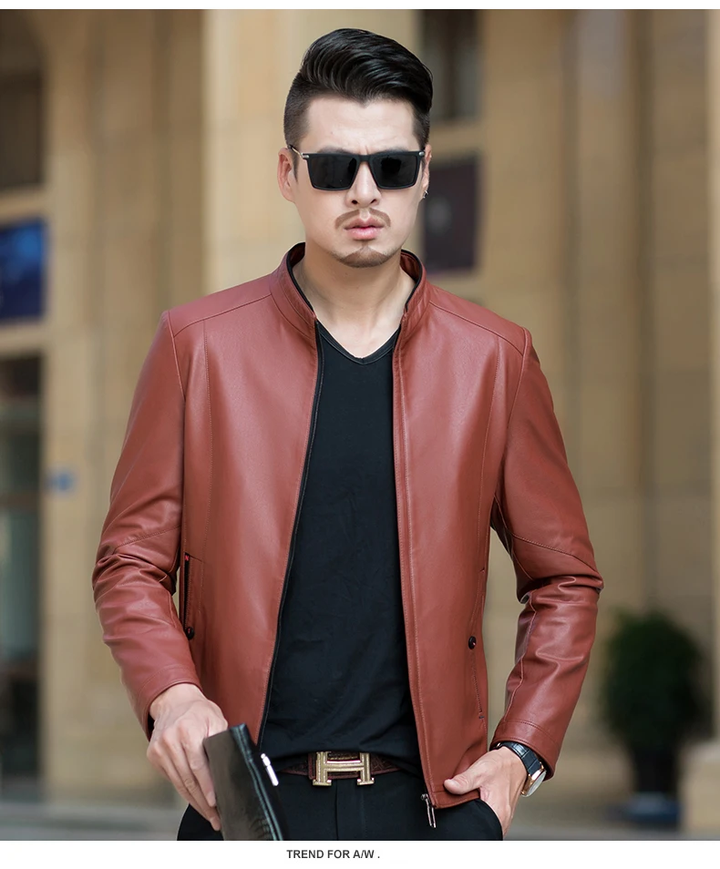 Men Casual Imitation Leather Jackets Stand Collar Zipper Outerwear Black Dark Green Orange Man Faux Leather Coat Motorcycle Bomber Jacket (11)