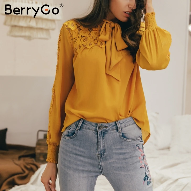 Женская блузка с длинным рукавом BerryGo летняя и весенняя Блузка вырезом