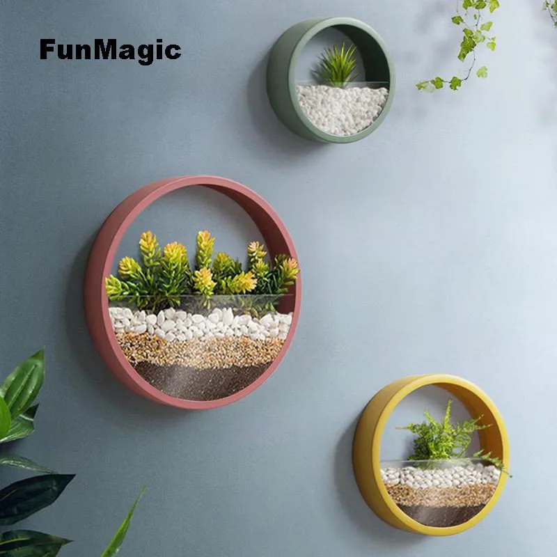 3PCS/Lot Creative Wall Vase Metal Solid Color Hanging Vases Bonsai for Home Decoration Crafts / Artificial Flower Holder Planter