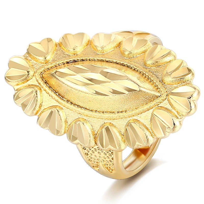 

Big Oval Flower Finger Jewelry Gold Color Wedding engagement rings for women Free Size