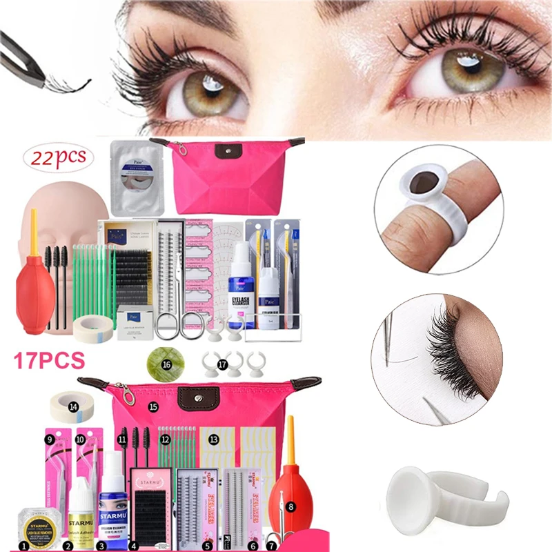 

17/22Pcs Beginner Professional False Eyelashes Extension Training Mannequin Makeup Training Practice Kits Tool