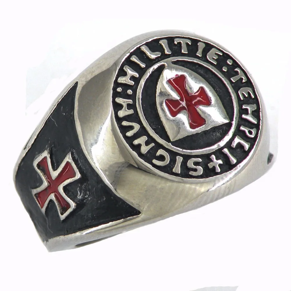 

Fanssteel Stainless steel jewelry freemonsry shield knights templar red corss masonic ring FSR11W86