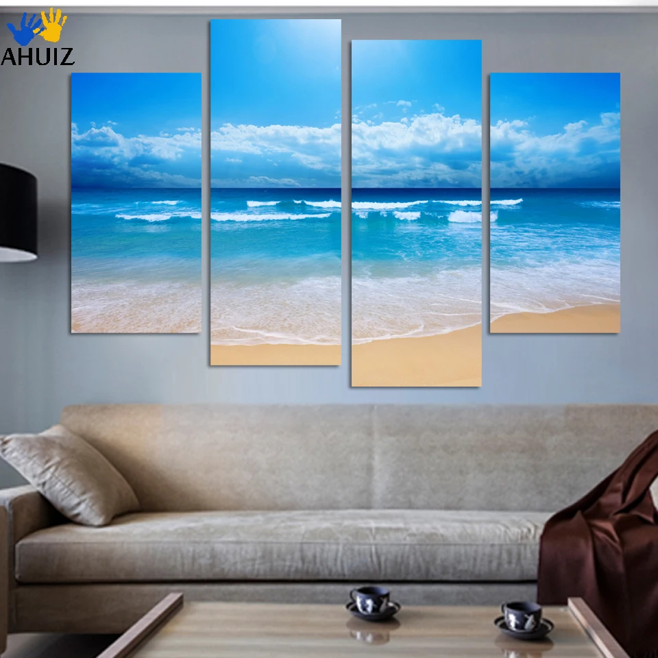 

Fashion beach prints picture home decoration picture print paintings Beautiful canvas art chinese painting 4 pcs/set