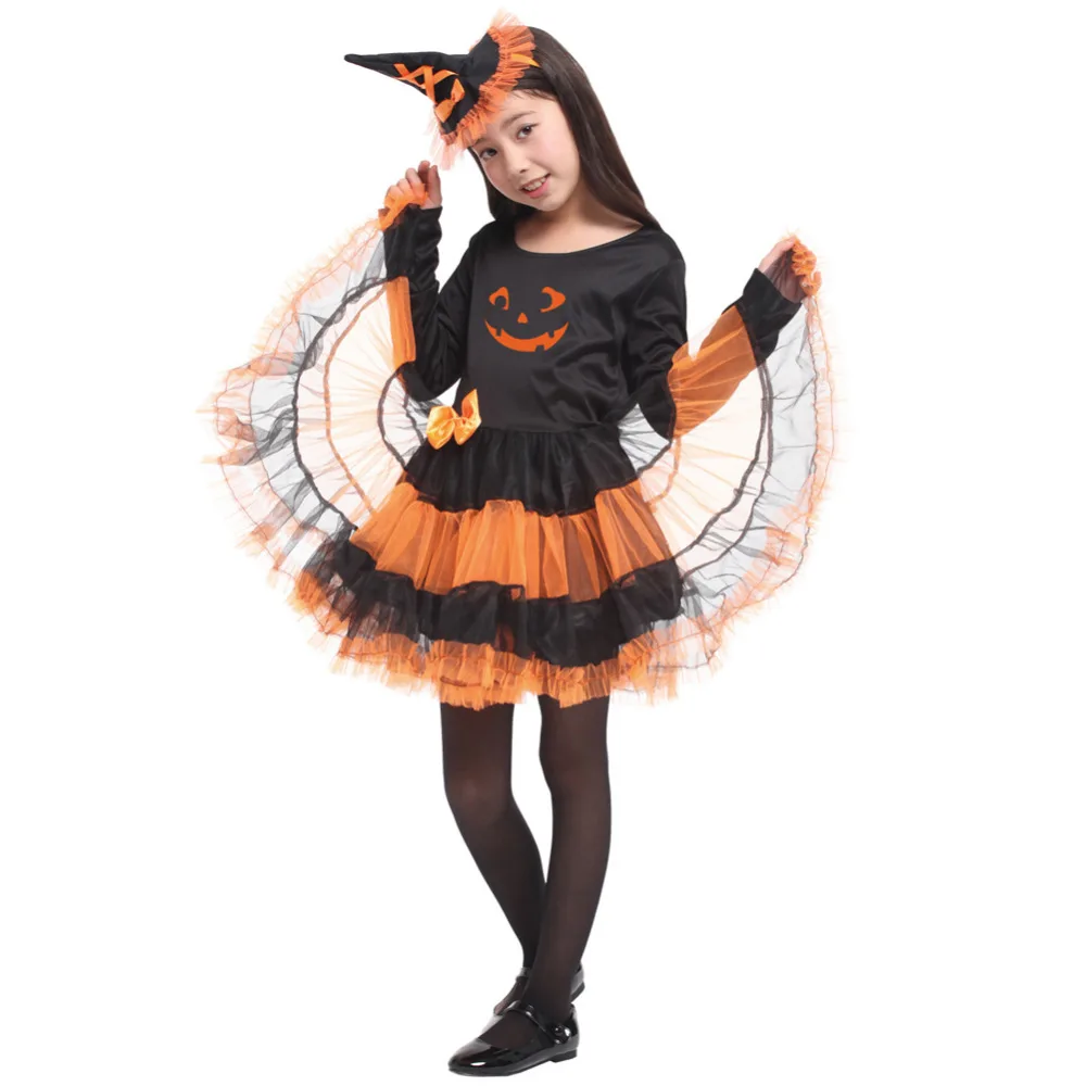 

Girls Halloween Pumpkin Witch Costume Fairy Fancy Dress Up Set
