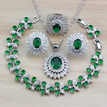 925 пробы серебро с натуральными камнями белый кристалл зеленый Ювелирные наборы Клипсы Серьги/ожерелье/браслет и кольцо женские наборы
