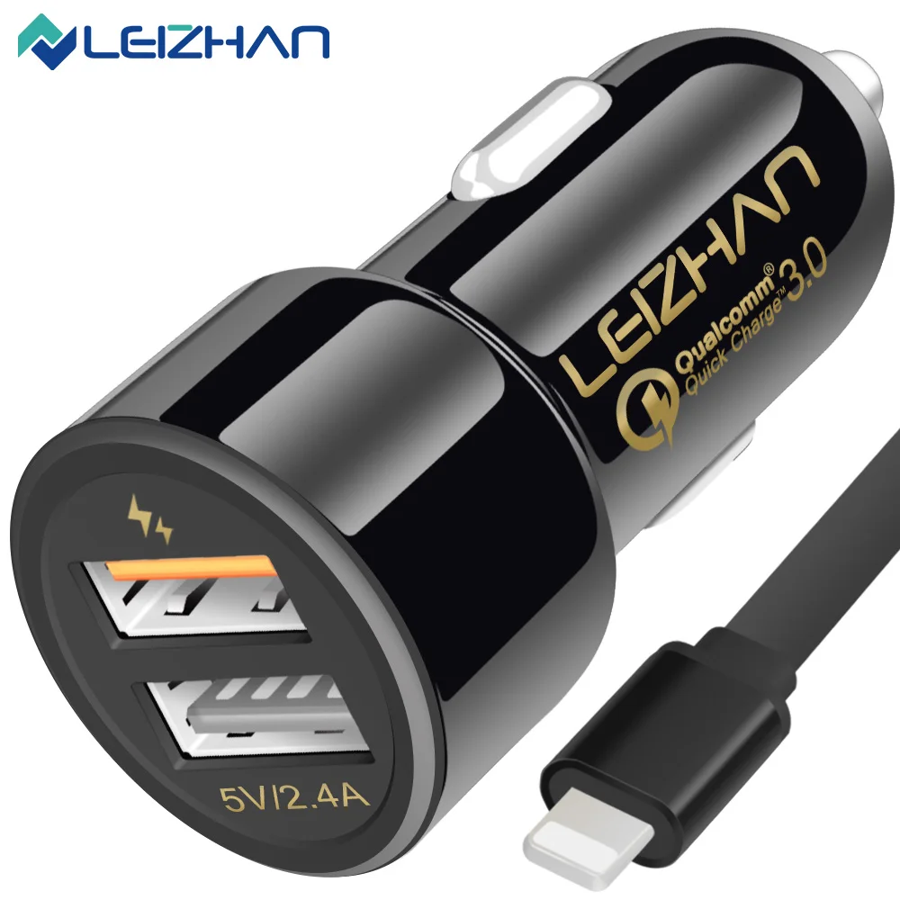 LEIZHAN 3 0 автомобильные зарядные устройства с двумя usb портами для iphone x/8/7 plus/iPad/Samsung