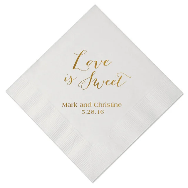 set of 100 personalized napkins custom table napkin paper wedding