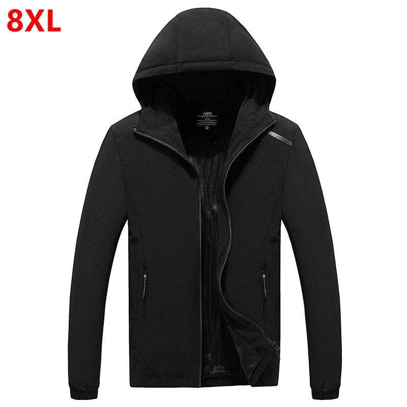 Куртка большого размера, Весенняя и осенняя, большой размер, пиджак XL, повседневная одежда для людей, куртка с капюшоном, мужская, большой размер, Черная