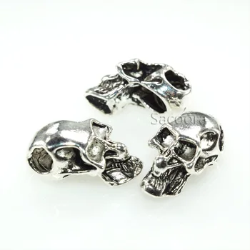 

100pcs Double Hole Charm Metal Skull Bead For Paracord Knife Lanyards Silver