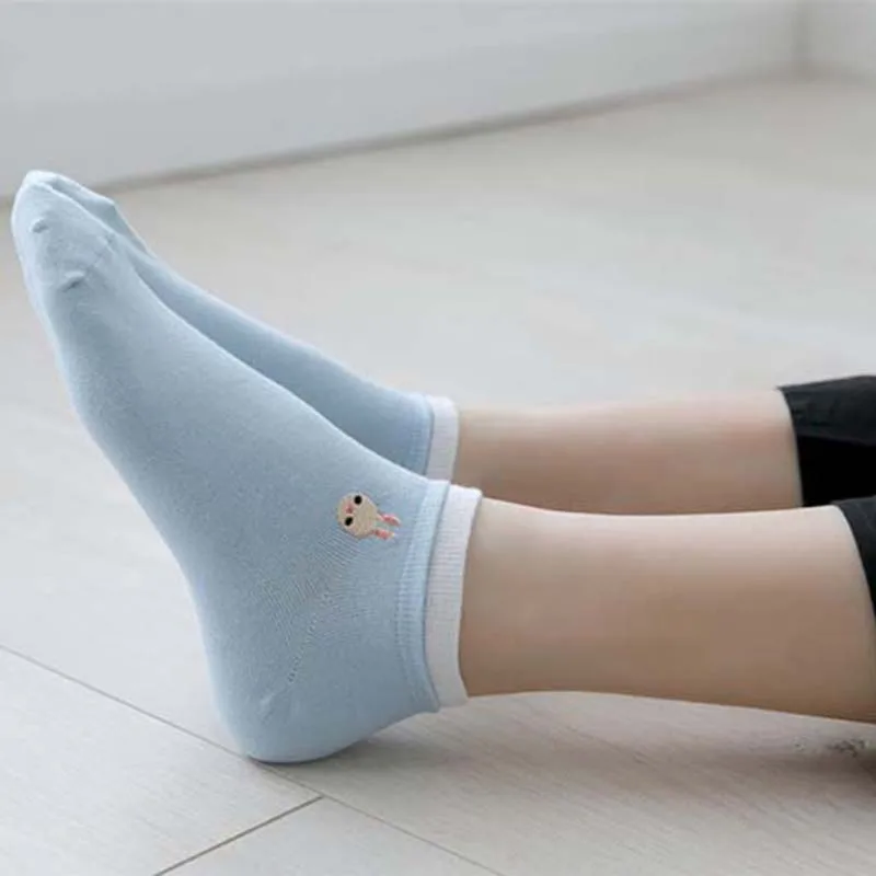 

Japanese Fashion Cute Candy Color Harajuku Creative Calcetines Mujer Trend Fruit Embroidery Invisible Cartoon Casual Socks Women