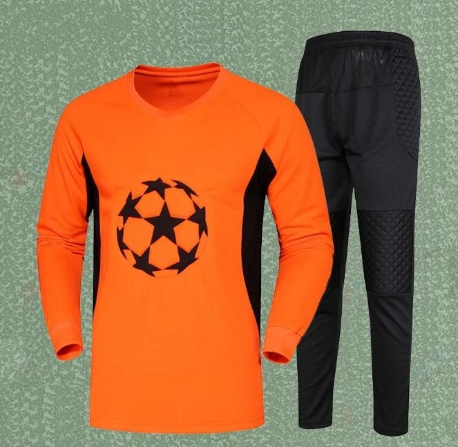 Мужской футбольный вратарь, мужской губчатый защитный спортивный костюм с длинным рукавом, футбольный Вратарский костюм, футбольная тренировочная форма - Цвет: Orange Set
