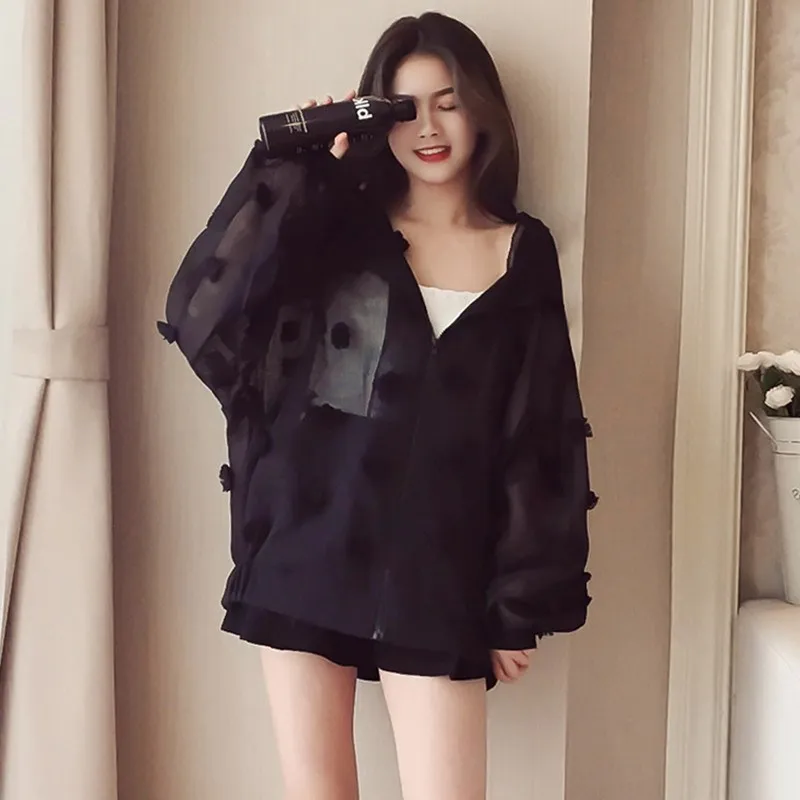 Summer Women Organza Basic Chic Jacket Causal Thin Bomber Jacket Boho Sun Protection Beach Coats Mujer Streetwear