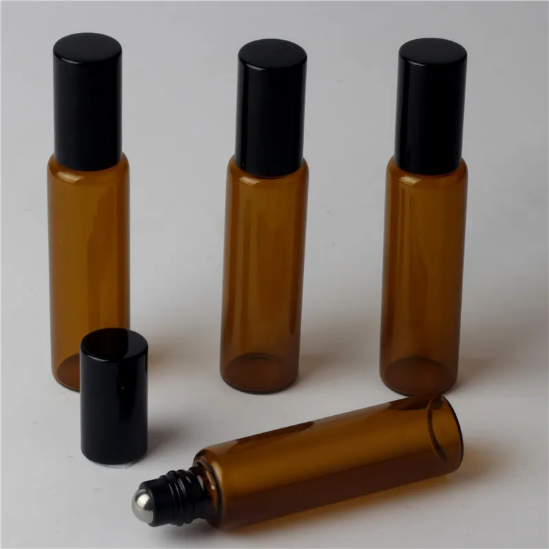 100pcs x 10ml Amber Roll On Roller Bottles For Essential Oils Roll-on Refillable Perfume Bottle Deodorant Containers