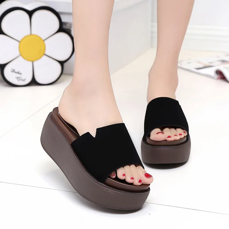 

women sandals Slope with 2018 summer new style Thick soles Colorblock slip-on Casual women shoes