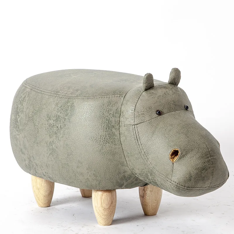 Hippo Shaped Animal Ottoman Storage Footrest Stool Upholstered
